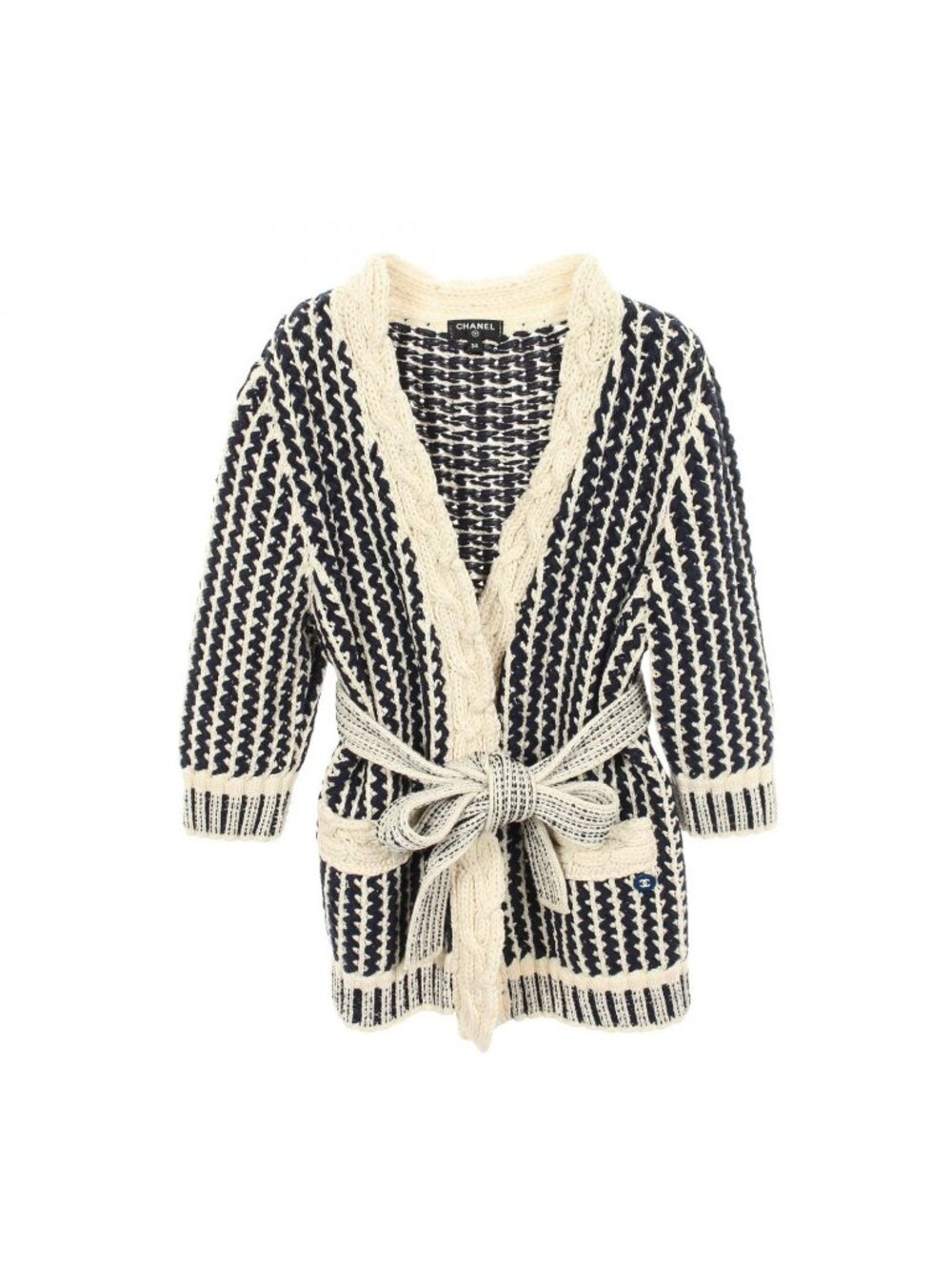 Chanel Cardigan Cable Knit Navy Cotton